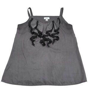 Ann Taylor LOFT Women's size Med Gray Black Satin Sleeveless Top Blouse Ruffled